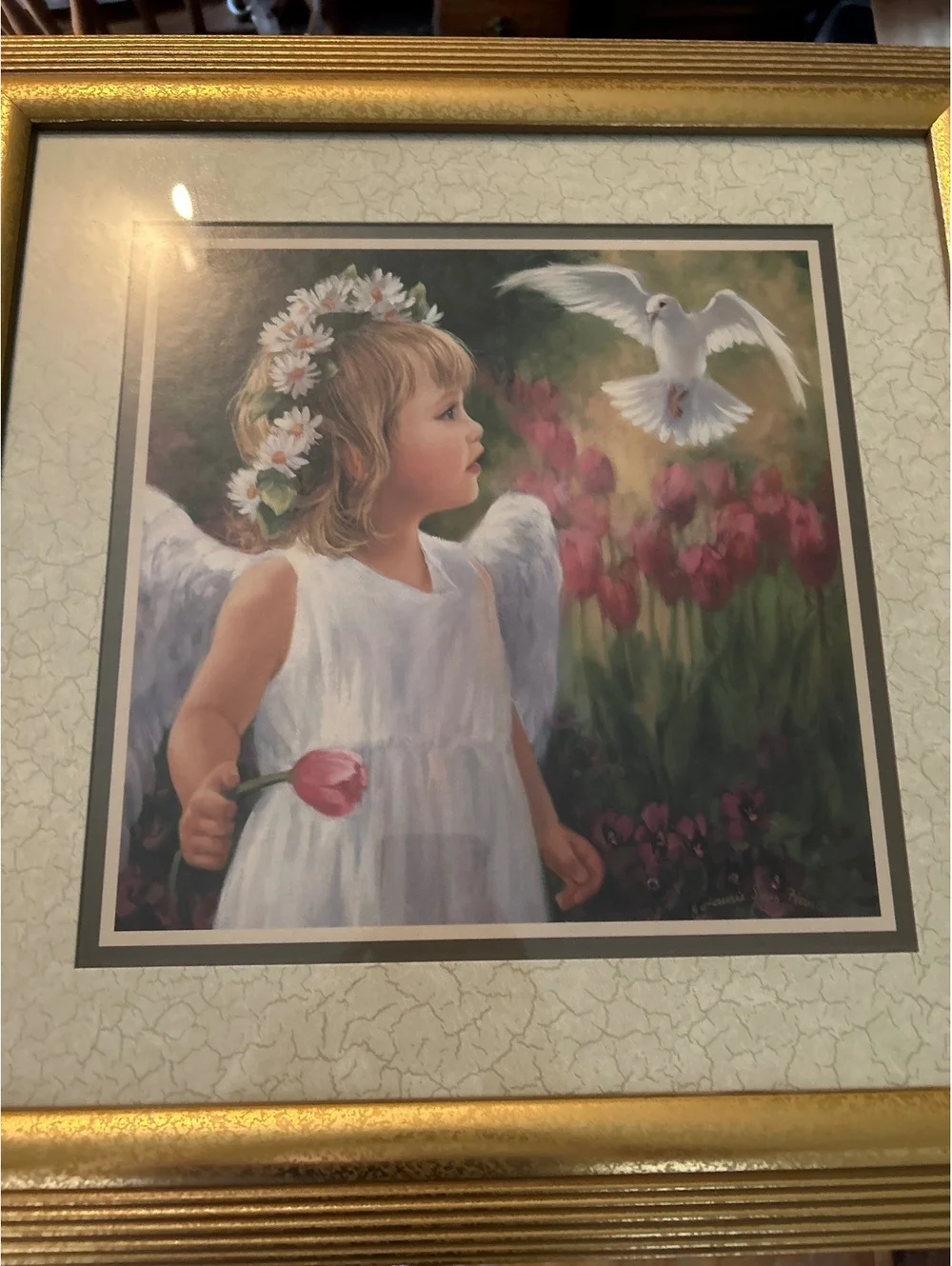 Framed Angel Girl Print with Gold Frame
